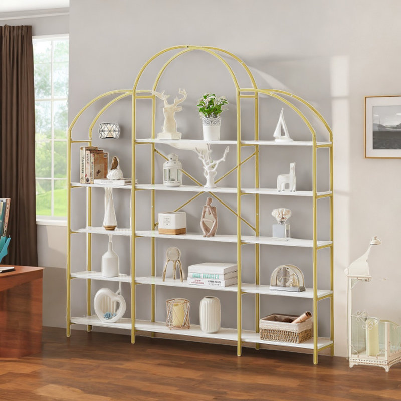 Mercer41 Nobuyuki 5 Tiers Bookcase Gold Frame Display Shelf & Reviews